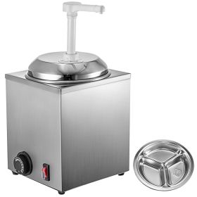 VEVOR Hot Fudge Warmer with Pump, 2.6 Qt Hot Fudge Dispenser, 650 W Cheese Warmer Dispenser, Stainless Steel Hot Cheese Dispenser