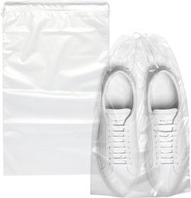 Pack of 100 Travel Shoes Bags 12" x 18" Clear Plastic Drawstring Bags 12x18 Thickness 2 mil Double Polyester Drawstrings Travel Bags; Shoes Storage Po