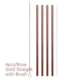 Colourful Reusable Stainless Steel Straws (Color: Rose Gold, style: STRAIGHT)