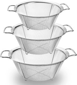 Ideal Kitchen Strainers and Colanders, Stainless Steel Mesh Strainer Basket with Handle, Stackable Mesh Footed Colander for Rinse Food, Fruit (Color: 10 inch)