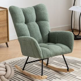 Rocking Chair with Pocket, Soft Teddy Fabric Rocking Chair for Nursery (Color: as Pic)